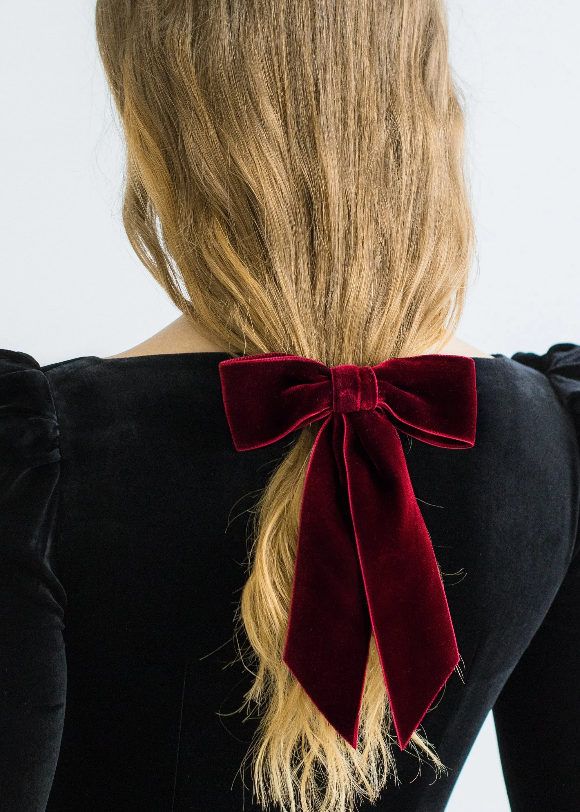 Wide Velvet Bow Barrette -- Pinot