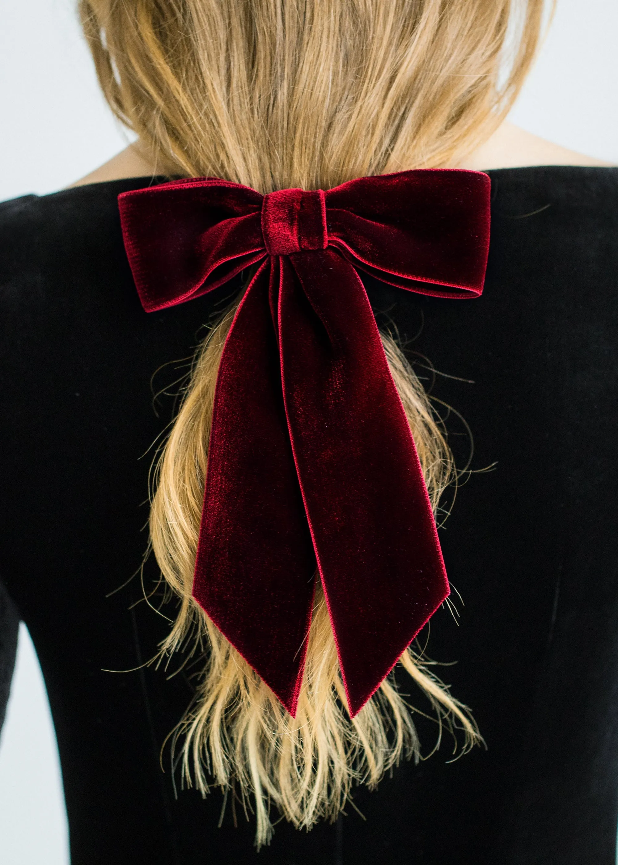 Wide Velvet Bow Barrette -- Pinot