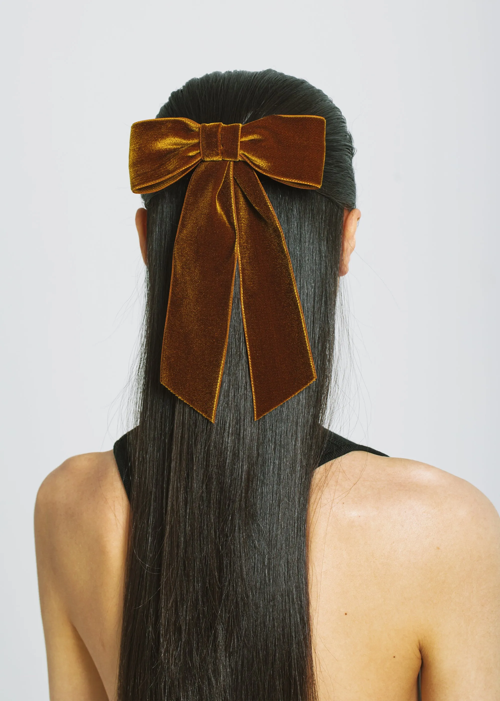 Wide Velvet Bow Barrette -- Topaz