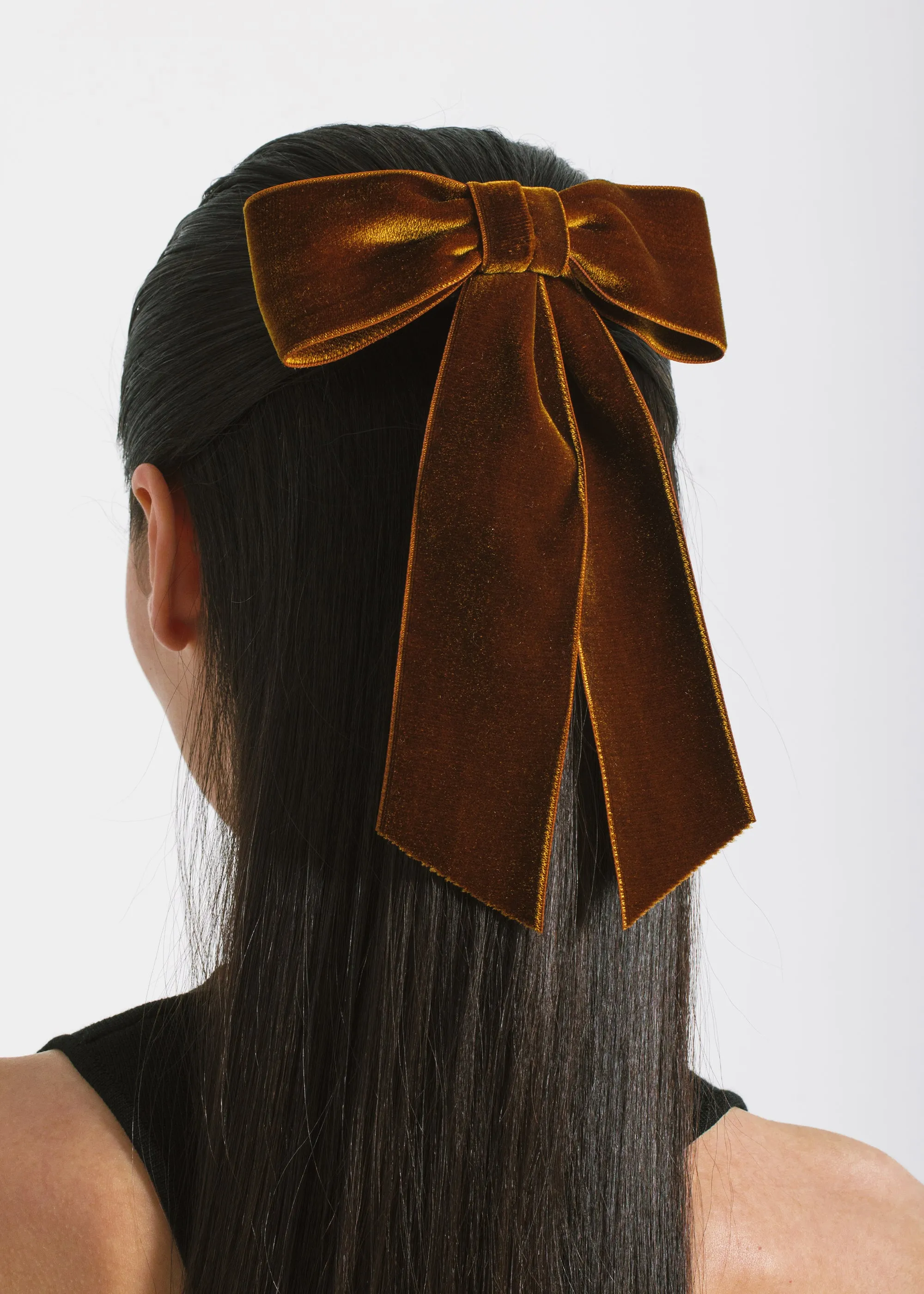 Wide Velvet Bow Barrette -- Topaz