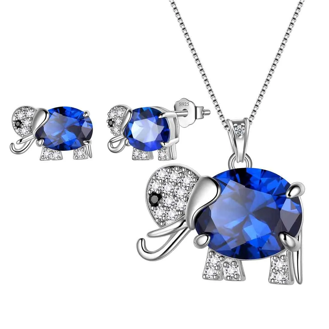 Women Elephant Necklace Earrings Ring Jewelry Set Blue September Birthstone Girls Birthday Gift