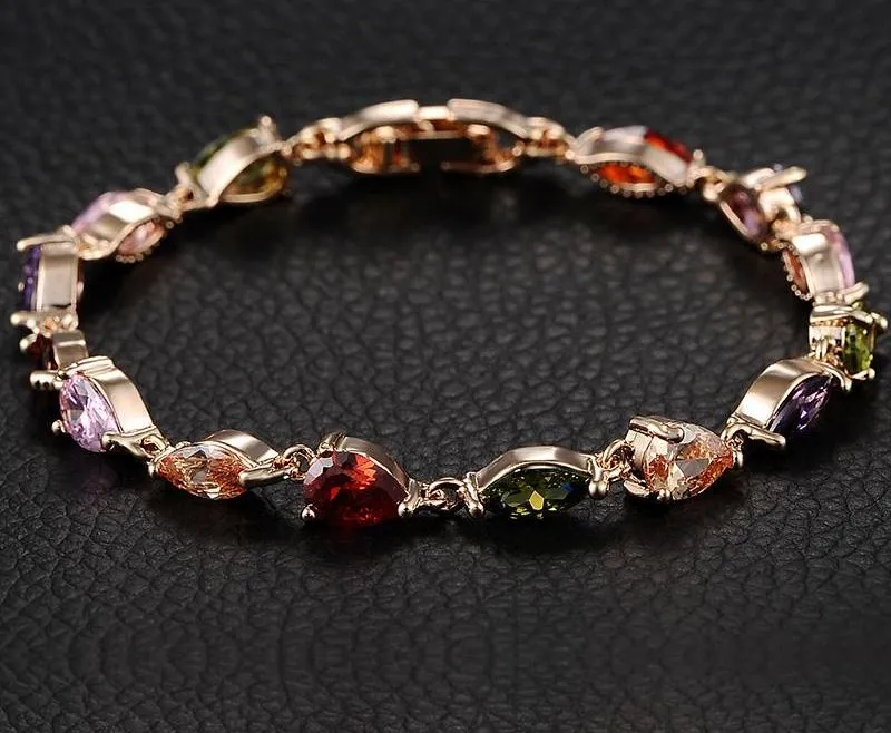 Women's Rose Gold Bracelet With AAA Colorful Cubic Zirconia