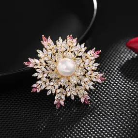 Women's Snowflake Pearl Flower Brooch