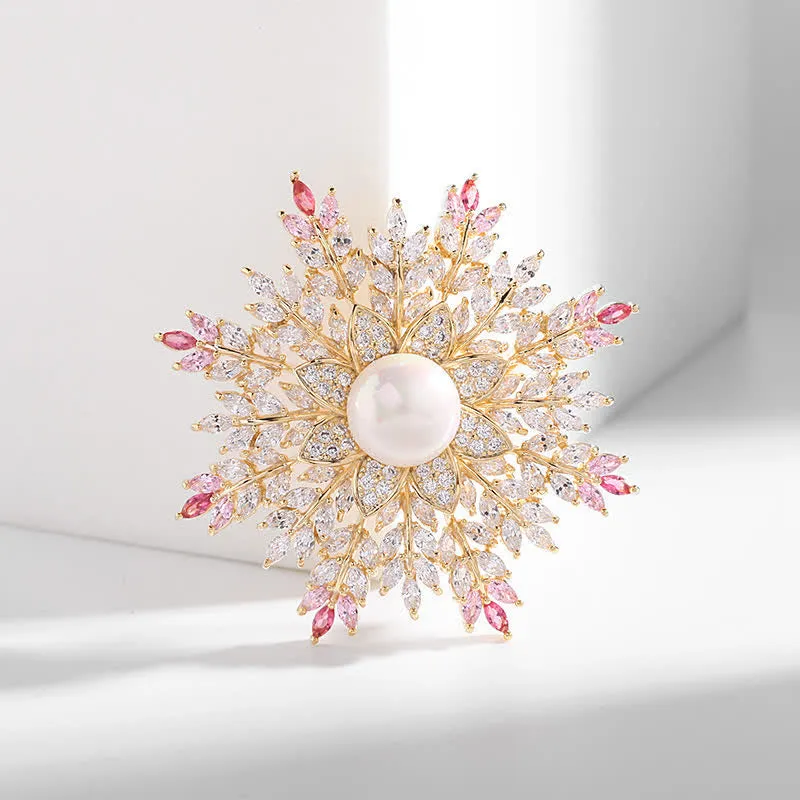 Women's Snowflake Pearl Flower Brooch