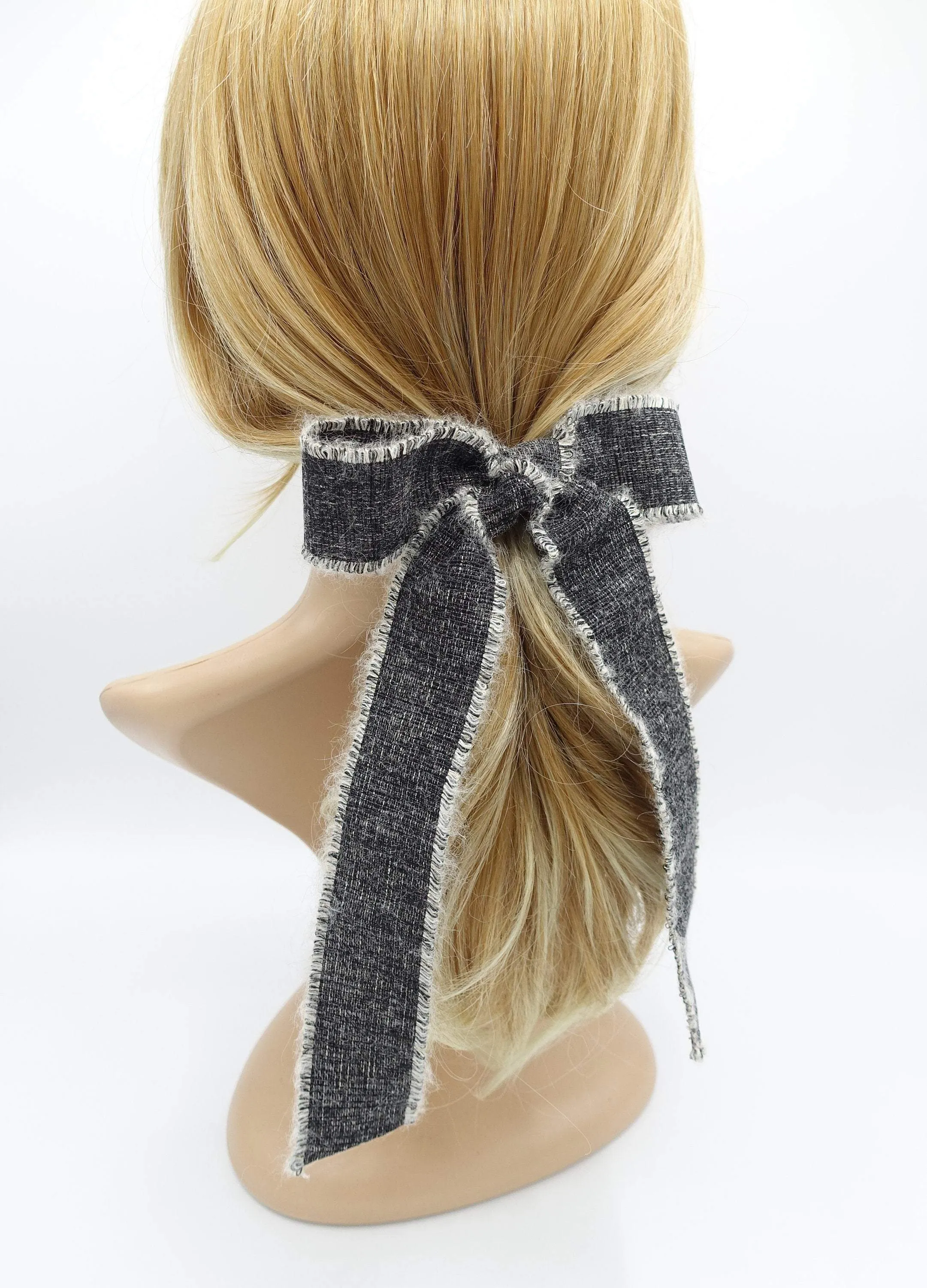 woolen hair bow frayed edge tail hair accessory for women