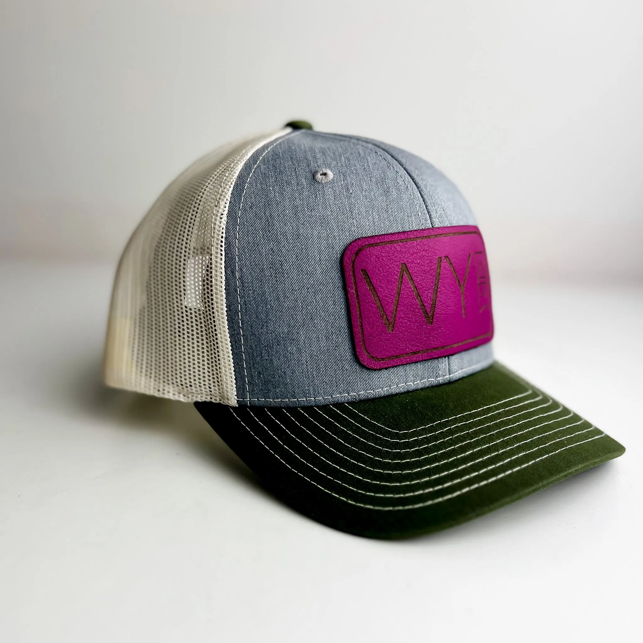 WY Trucker Hat | Gray   Olive   Magenta