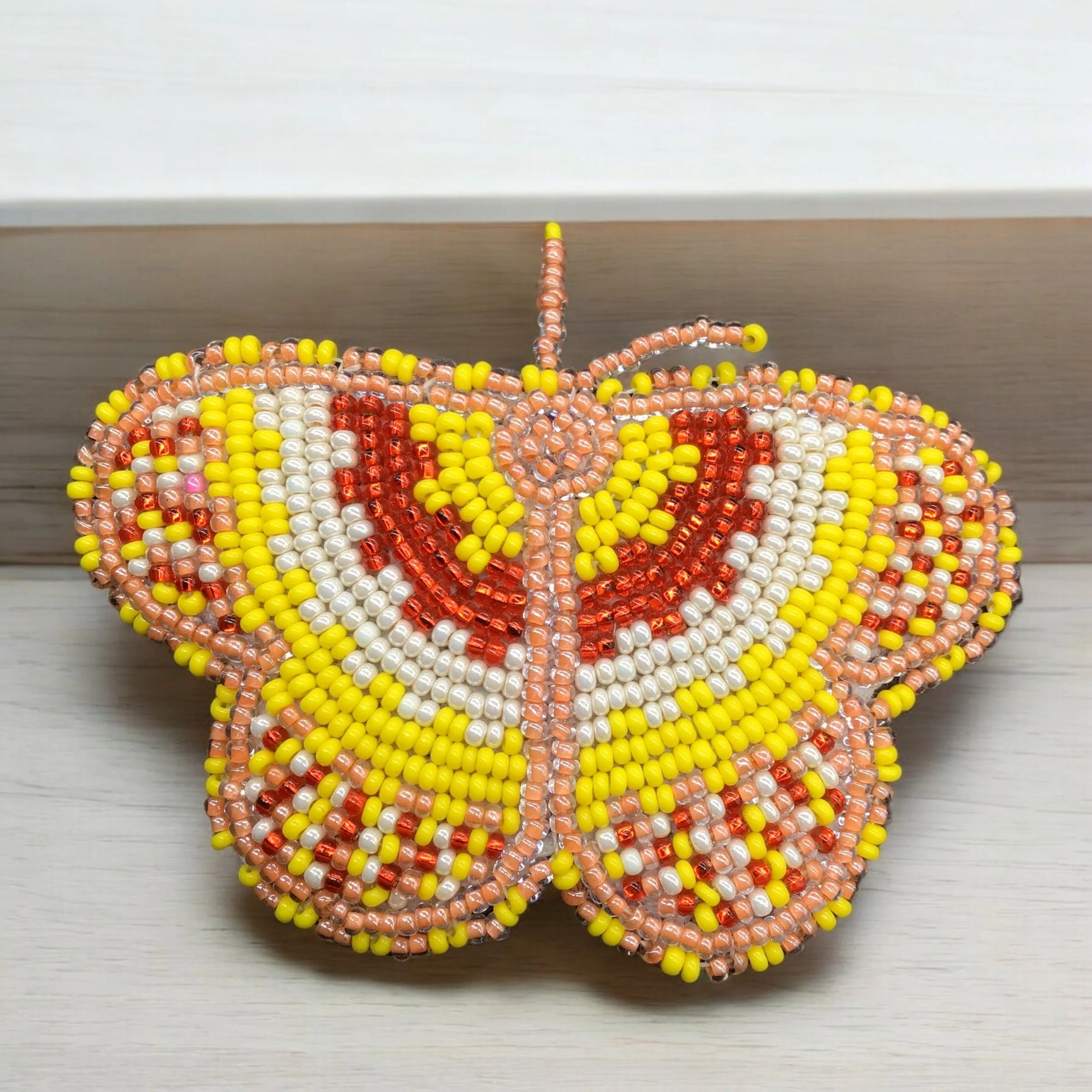 Yellow and Red Butterfly Beaded Barrette