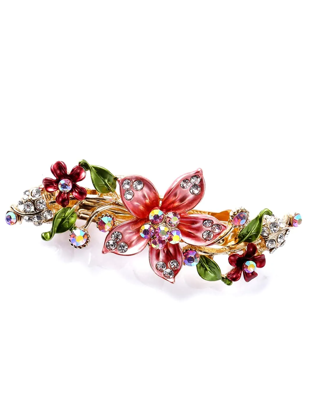 Yellow Chimes Hair Clips for Women Girls Barrette Hair Clips for Women Hair Accessories for Women Enameled Floral Clips for Women Red Crystal French Barrette Hair Clips for Women and Girls Gifts