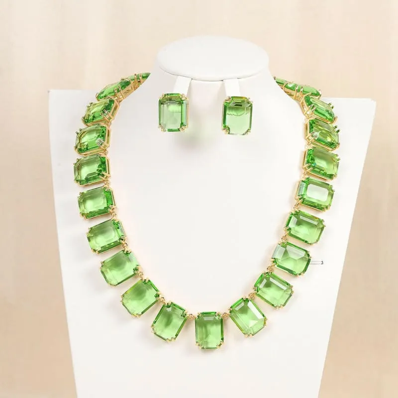 Zircon Necklace Square and Matching Earrings Jewelry Set