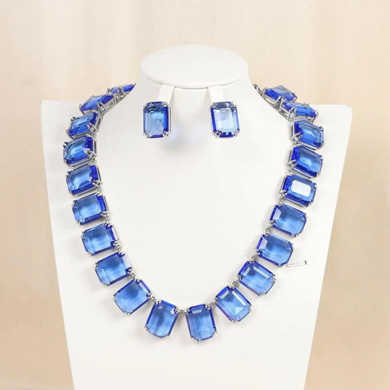 Zircon Necklace Square and Matching Earrings Jewelry Set